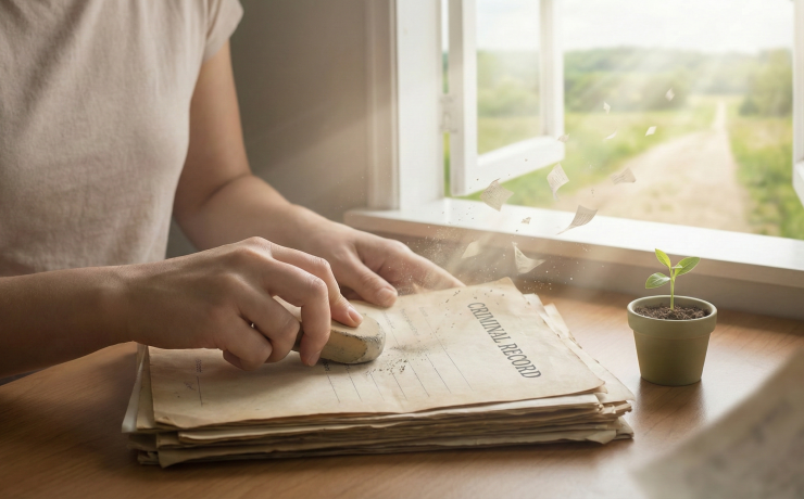 Can I Get My Criminal Record Expunged in California? criminal record pages are erased by a person and the pieces fly out an open window.