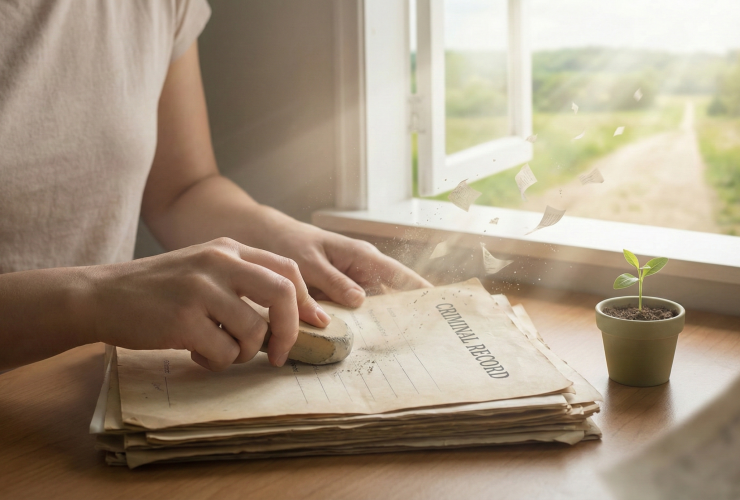Can I Get My Criminal Record Expunged in California? criminal record pages are erased by a person and the pieces fly out an open window.